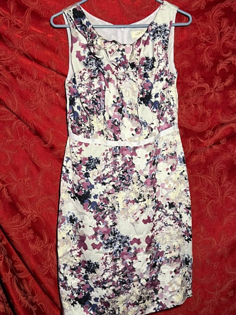 LOFT Floral Print Sleeveless Sheath Dress White Multi Size 2